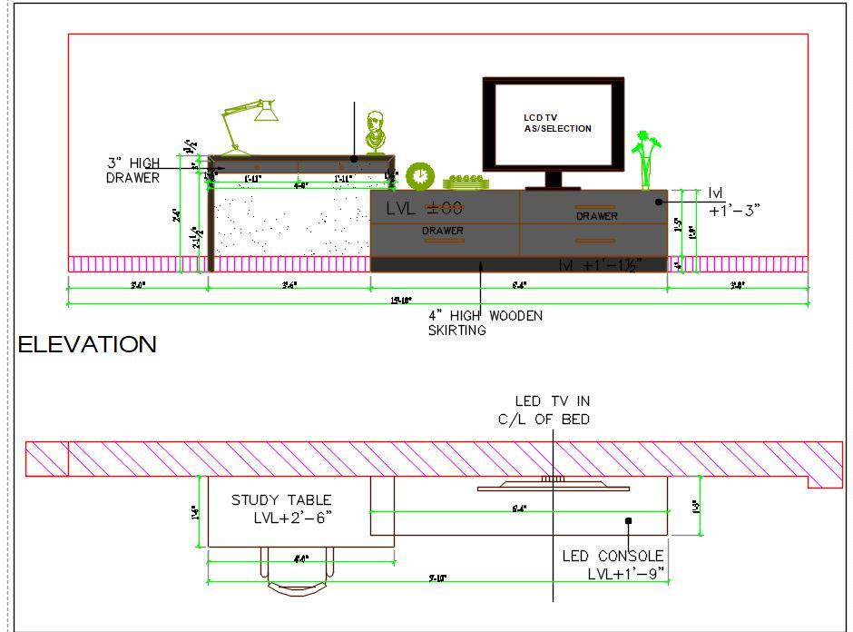 Study Table with LED Unit - Free Autocad DWG Drawing